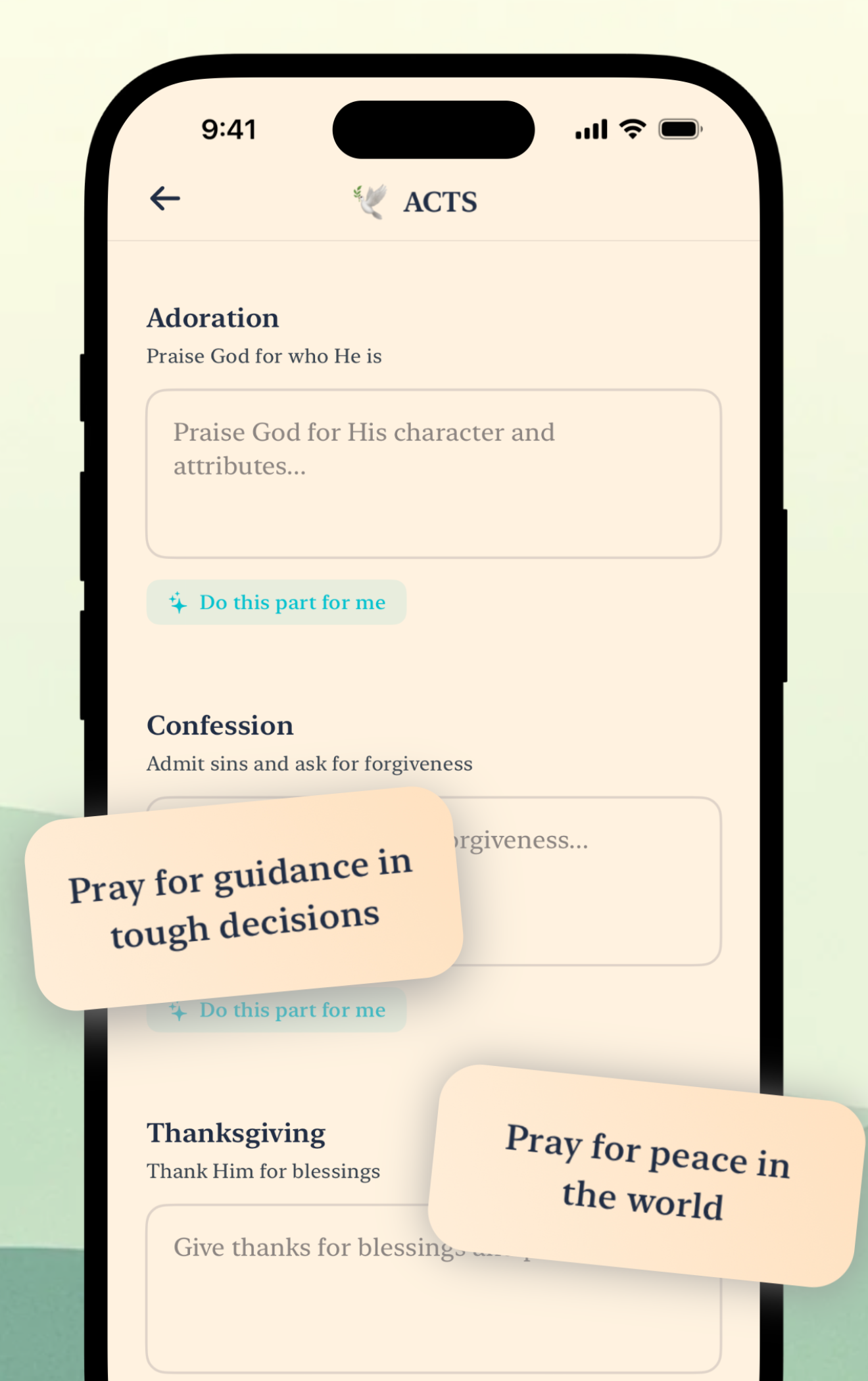 Tailored prayers interface
